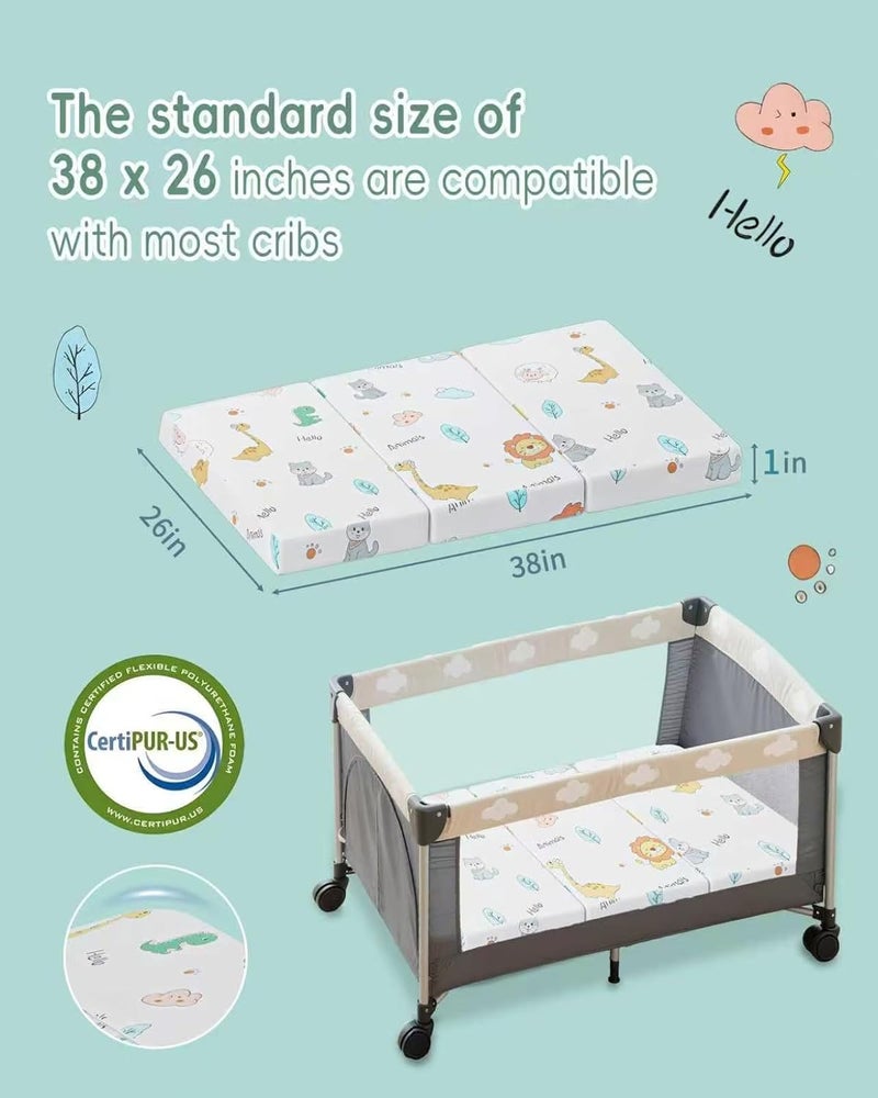 VRSHOAT Trifold Pack and Play Mattress 38"x26" Pack N Play Mattresses for Baby Toddler, Portable Mini Crib Mattress for Playpen and Playard with Soft Breathable Waterproof Cover - Image 2